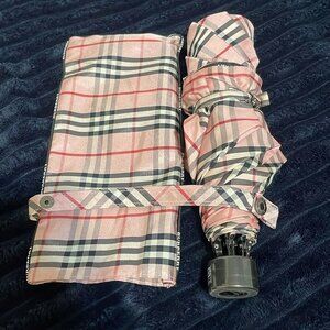 Burberry Pink Plaid Folding Umbrella